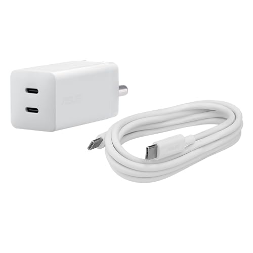Image of ASUS 65W USB-C GaN Charger, Universal Fast Charging, Dual USB Type-C Ports with 1.5m 100W USB C to C Cable, Easy to Carry, Compatible with MacBook,Laptops,Mobile & Other Supported Devices,White