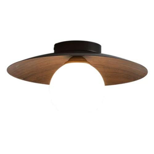 Plafonnier semi-encastré finition grain de bois vintage et métal noir style ferme e26 34cm