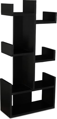 Image of Engineered Wood Bookshelf Multipurpose Home Decor Storage Rack Bookcase Showcase Organizer for Living Room Kitchen (Square 6 Shelf Bookrack) (Black)