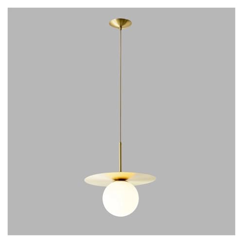 Lámpara colgante con pantalla de cristal lechoso y detalles de metal dorado