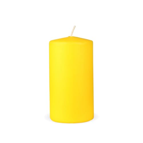 HS Candle Bougies piliers « Jaune », diamètre : 7 x 12 cm, bougies en cire, longue durée de combustion jusqu'à 35 heures, non parfumées, plusieurs couleurs/tailles