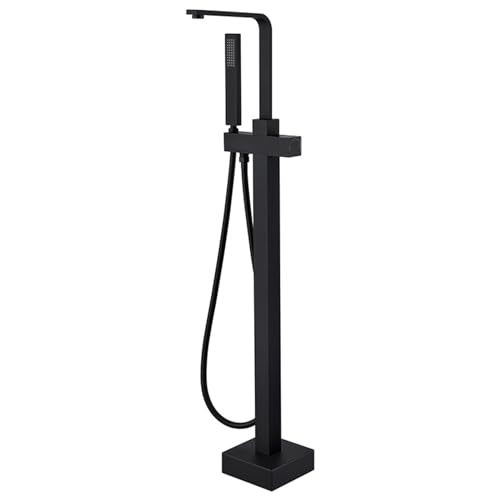 Grifo de baño independiente, montaje en suelo, mango único, 2 funciones, construcción de latón, agua caliente y fría, elegante acabado negro