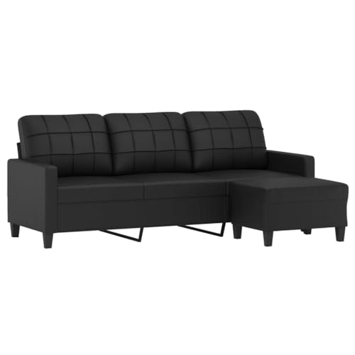 Canapé à 3 places avec repose pieds Noir 180 cm Similicuir