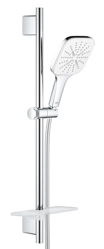 GROHE Ensemble de douche Vitalio SmartActive 130 Cube, pommeau de douche carré SmartActive 3 jets, barre de 600mm, flexible tuyau de douche VitalioFlex...