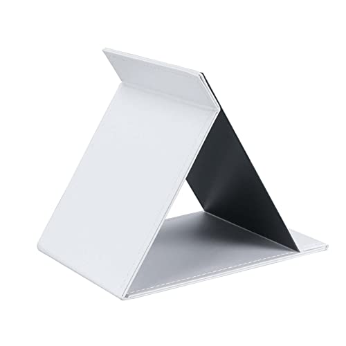 Image of Portable Folding HD Makeup Mirror, Frameless Slim PU Leather Desktop Mirror with Adjustable Stand for Personal Use, Travel, Desktop (Set of 2, White)