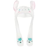 CZZLYJ Kawaii Ear Moving Jumping Hat, Cute Cartoon Fluffy Cap, Soft Warm Headwear, Anime Plush Hats for Women Girls (white)
