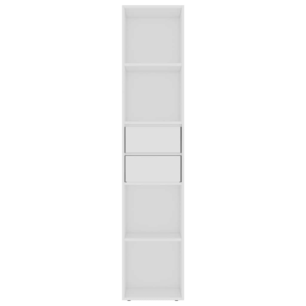 Libreria bianca in legno, 36 x 30 x 171 cm, con 4 ripiani e 2 cassetti, montaggio a parete, per soggiorno, ufficio, cameretta dei bambini, salvaspazio e stabile
