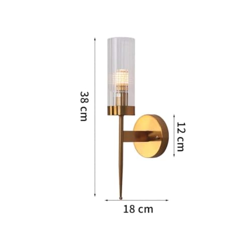 Image of Golden Mini Torchiere Wall Sconce with Fluted Cylindrical Glass for Decorative Living (Antique Finish, 01)