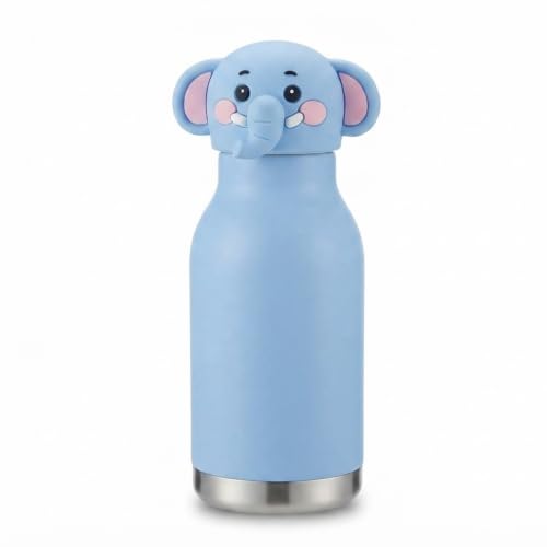 Image of JOUET 400ml Stainless Steel Water Bottle with Elephant Character Lid, Reusable Leakproof Bottle for Kids, School, Travel & Daily Hydration