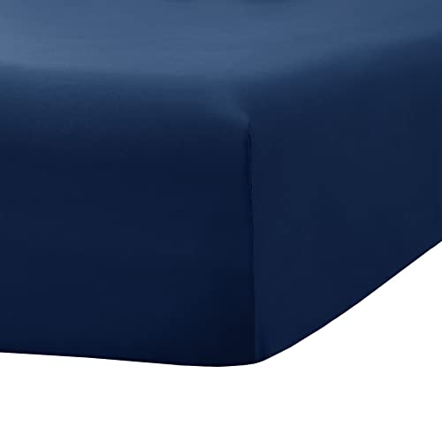 Image of Ghooss Full Size Fitted Sheet-Single Fitted Deep Pocket Sheet up to 14 Inch-Wrinkle-Fade-Stain Resistant-1 Pack(Dark Blue,Full)