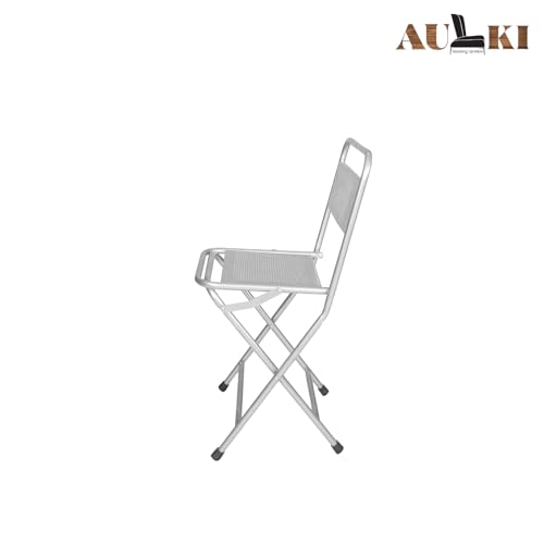 Image of Heavy-Duty Metal Folding Chair with Back Support | Portable Iron Chair for Home, Garden, and Outdoor Use | Space-Saving Collapsible Seating for Events & Dining (Silver) PF-05