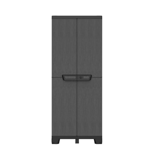 Kreher® Kunststoffschränke Aufbewahrungsschrank Gartenschrank in Schiefer Optik in Anthrazit. 2 in 1 Mehrzweckschrank- Spindschrank oder als Beistellschrank. (Mehrzweckschrank/Spindschrank)
