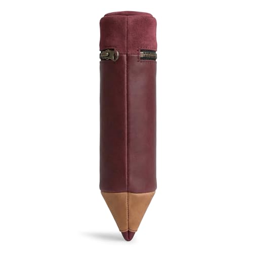 Image of Hide & Play, Pencil-Shaped Case for Pens, Pencils, Markers, and Office Accessories, Zippered Bag, Pen Storage, Full Grain Leather, Handmade (Sangria)