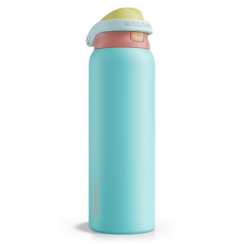 Image of ENCOOL Leakproof Insulated Water Bottle with Straw Dual-Sip Water Bottle Bag-Safe Design for Work, Commute & Gym - Keeps Drinks Cold All Day, 40 oz, Orange-Reef Blue