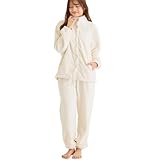 【極上の肌触り】【襟は2WAY】 もこもこ パジャマ レディース ハイネック 長袖 上下セット 裏起毛 フリース 無地 厚手 暖かい 防寒 冬 秋 部屋着 ルームウェア 寝巻き レディースパジャマ もこもこパジャマ あったか 暖かい 防寒 フリース モコモコ 前開き cenoterico オフホワイト XL