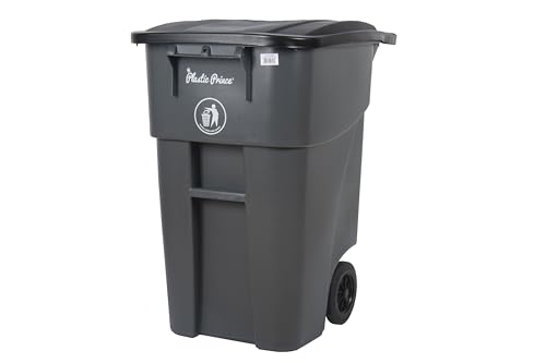 PLASTIC PRINCE 50 Gallon Rollout Trash Can with Lid, Commercial Heavy-Duty Container with Wheels, Gray, 2 Cans - Thumbnail 4