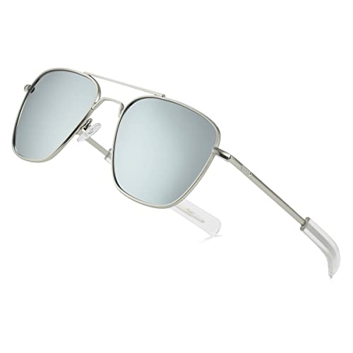 Image of JOVAKIT Men's Polarized Aviator Sunglasses Retro Military Style Pilot Sun Glasses Bayonet Temples UV400 Protection