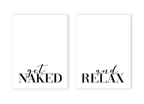 Affiches minimalistes Nu et détendez-vous | Lot de 3 impressions sur toile pour salle de bain sans cadre