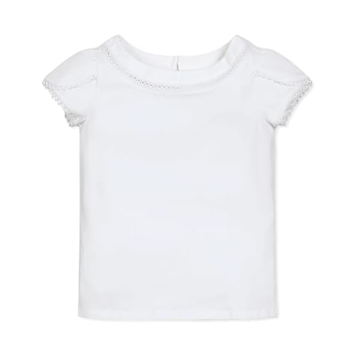 Hope & Henry Baby Girls' Organic Short Sleeve Knit Top with Tulip Sleeves, 12-18 Months, White Petal Sleeve