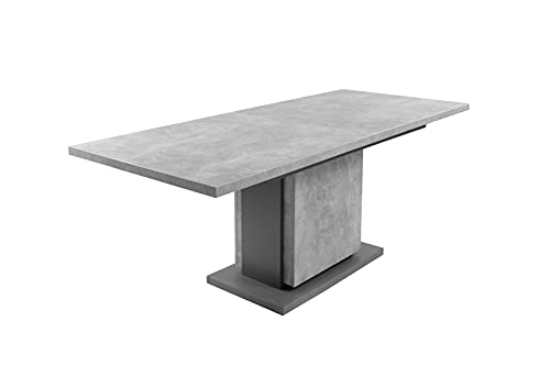 byLIVING Säulentisch mit Auszug Britta 140cm / Esszimmertisch grau/ESS-Tisch auf 190 cm ausziehbar/Melamin Light Atelier anthrazit Auszugstisch in Beton-Optik / 140-190 x 75 x 80 cm