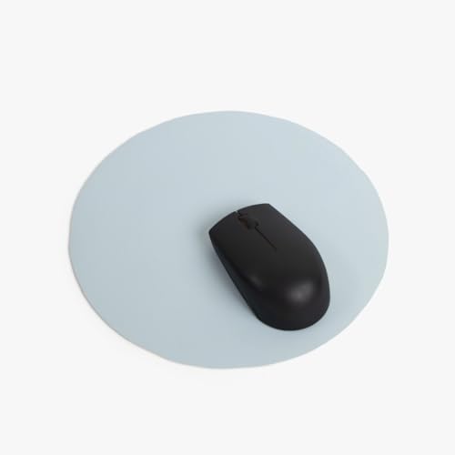 Image of Bellblock Round Mouse Pad | Computer Mouse Mat | Vegan PU Leather | Anti-Slip | Smooth Mouse Control | Spill-Resistant Surface | White & Sky Blue | Diameter 22 cm (Pack of 1)