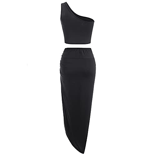 Image of ZAFUL Women's Casual Sleeveless Summer Two Piece Outfits Crop Top and Side Split Draped Ruched Maxi Skirt Set Solid Suiting