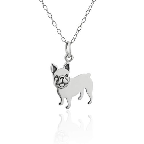 FashionJunkie4Life Sterling Silver French Bulldog Dog Charm Pendant Necklace, 18' Chain