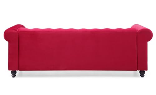 Sofá de 3 plazas contemporáneo de terciopelo rojo de 207 cm 5