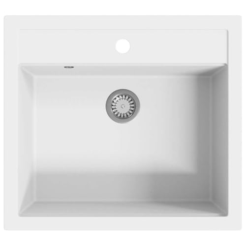 vidaXL Evier de Cuisine Egouttoir Seul Lavabo Encastré Réversible avec Trou de Montage pour Robinet et Distributeur de Savon Intérieur Maison Granit Blanc