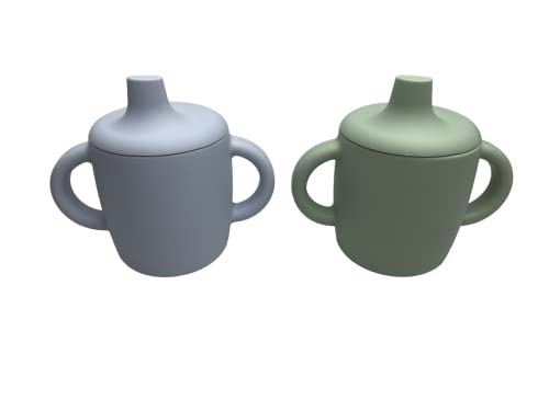 Image of Jane and Kate - 2 Pack, Silicone Sippy Training Cup | 6 Months Plus, 5oz, 150 mL, Spill Proof (Green and Blue)