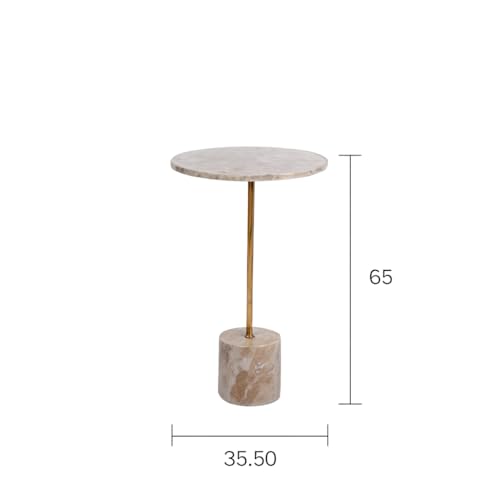 Image of Little eXtra Iron Savar Marble Side Table with Pillar Base, Sofa Side Table for Living Room, Corner Table for Bedroom, Bedside Table 35.5 x 35.5 x 65.50 cm (Beige)