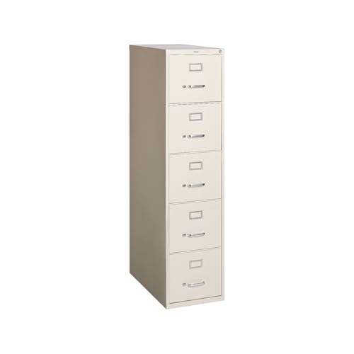 STAPLES 5-Drawer Vertical File Cabinet, Letter Size Documents, Lockable, 26.5' D x 14.9' W x 63.98' H, Putty/Beige