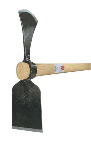 IDEAL Pionier Wiederhopfhacke mit Breitblatt | Eschenstiel 105 cm | gehärtet, geschmiedet | 2-in-1 Werkzeug mit Breitblatt-Hacke und Axt