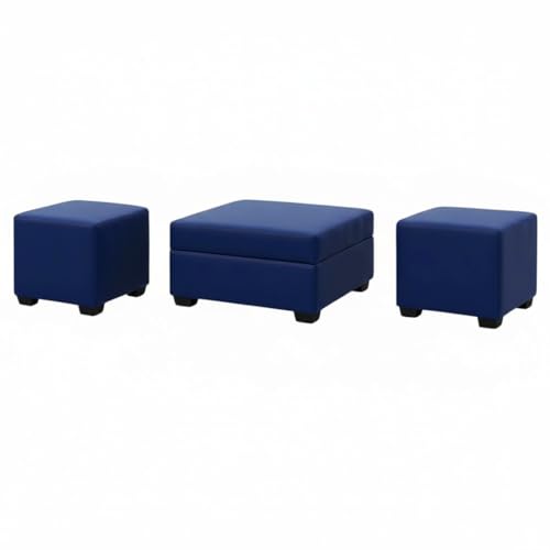 Image of FURNY Gloria 8 Seater Fabric RHS L Shape Sofa Set with 1 Centre Table & 2 Puffy (Dark Blue) Premium Velvet Finish | Ideal of Living Room