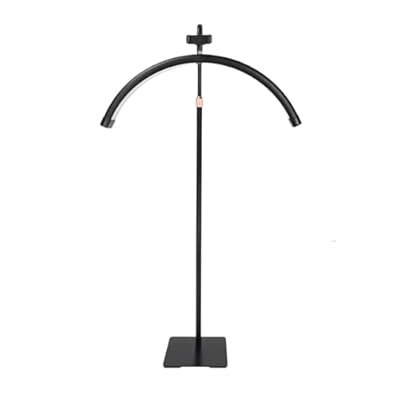 Atlas View Dimmable LED Floor Eyelash Lamp - Adjustable Tattoo Light with Warm Cool Tones - Half Moon Lamp with Rotatable Halo Design, Phone Holder & Stable Base for Eyelash & Skincare (Black)