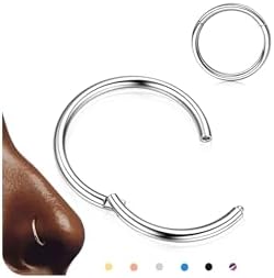 BodyBonita Hinged Nose Rings Hoops – 316L Surgical Steel Seamless Nose Piercing Jewelry Hypoallergenic 20G/18G/16G/14G Septum Clicker Lip Rings Cartilage Helix Daith Conch Tragus Rook Labret Belly Button 5mm/6mm/7mm/8mm/9mm/10mm/11mm/12mm-Gold/Silver/Black/Rose Gold/Blue/Rainbow