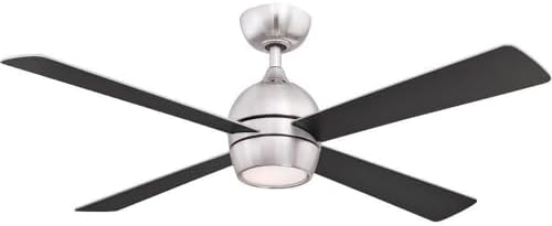 Fanimation Kwad 4 Blade Ceiling Fan 15.05 Inches Tall and 52 Inches Wide with Brushed Nickel Finish and Brushed Nickel/Black Blades