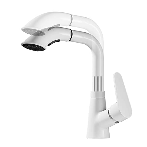 Robinet de lavabo avec douchette extractible et bec pivotant blanc
