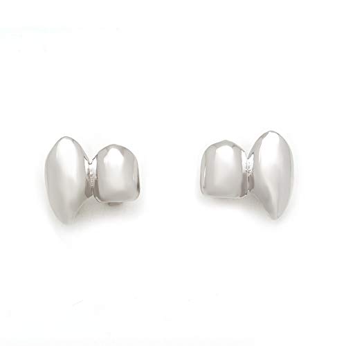 2 Pcs 18K Gold Plated Double Tooth Cap Hip Hop Teeth Grillz Vampire Fangs Grills Set for Men Women Party Accessories Teeth Grills (01, Silver)2