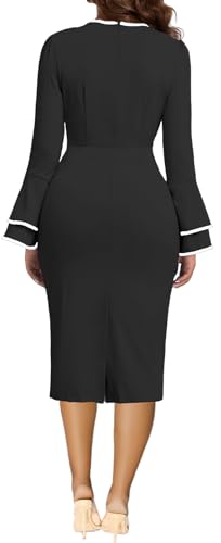 Church Dress for Women Flared Sleeve Midi Pencil Dress Elegant Teacher Office Business Wear to Work Dresses3