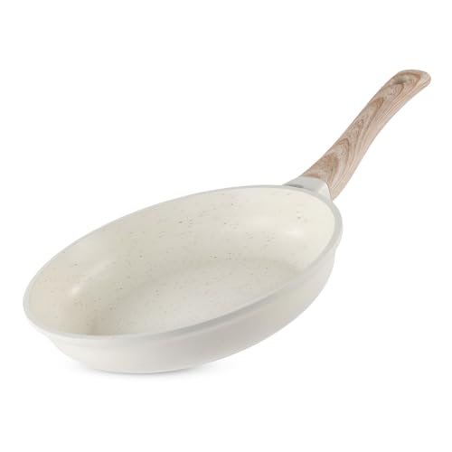Dekohome Sartenes Antiadherentes, Aluminio de Alta Resistencia con Revestimiento Antiadherente efecto Mármol Blanco, Mangos de Baquelita Estilo Madera, 20cm