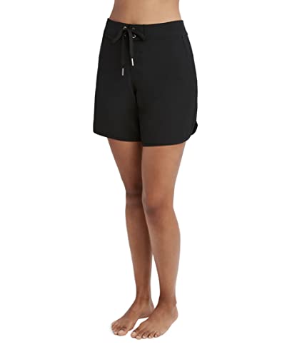 Nautica Women's Standard Solid 7" Core Stretch Quick Dry Board Short Swimsuit Bottom With Adjustable Drawstring Waistband Cord, Black, Medium #TOP1