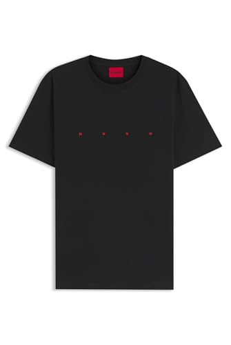 Image of HUGO Mens Dorosi Cotton-Jersey T-Shirt with Logo Detail Black