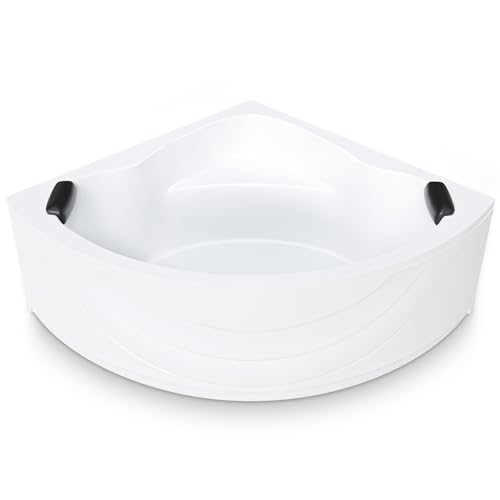 AQUADE Acryl Eckbadewanne 140x140 Modell: Kassel - Weiß Badewanne Komplettset 140x140 - Badewannen Mit Wannenträger + Schürze + Nackenkissen