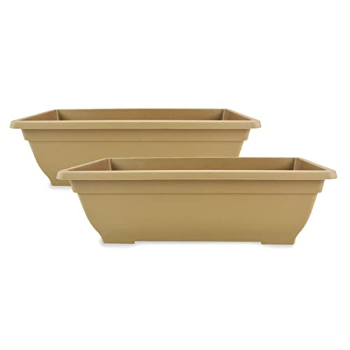 GREADEN 2 PCs Jardinière avec Trou de Drainage (44 x 35 x 13,7cm), Pot à Plantes Fleurs en Plastique Recyclable Rectangulaire Aspect Céramique pour Balcon Jardin Terrasse Intérieur & Extérieur Cover