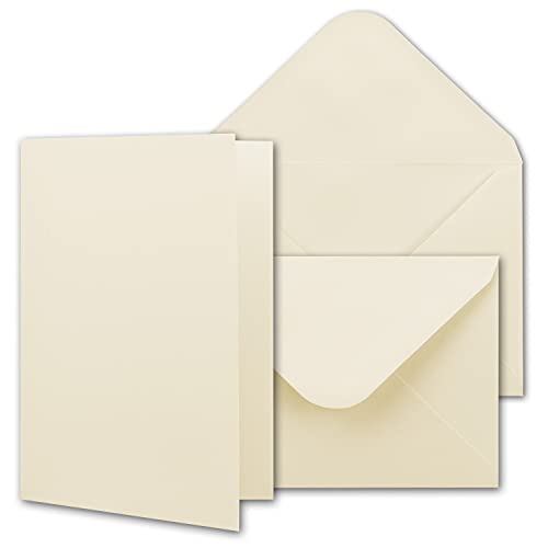 Folia Bringmann Folded Cards with Envelopes & Gift Box. Pack of 50 Blank White Invitation Cards in Cream White Printable Post Cards To A6
