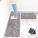 Wolala Home 2 pcs Sets Strong Absorbent Non-Slip Kitchen Rug and Carpet Super Soft Chenille Shaggy Latex Backing Solid Home Decorator Floor Mats (16''x24''+16''x47'' Gray)