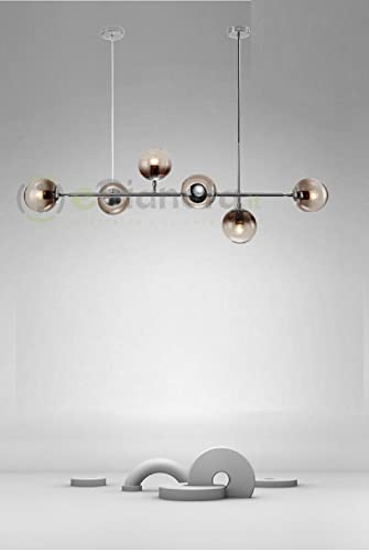Lampadario a sospensione bolle 6 sfere attacco E27 trasparenti in vetro lampada da soffitto in metallo oro argento design moderno (Argento)