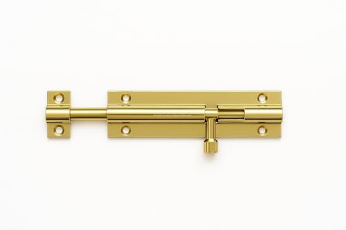 Pirinç Sürgülü Kapı Kilidi; 10 cm, Yüksek Kalite, Tasarım, Dayanıklı, Kapı Sürgüsü, 6 Vida Dahil, Güvenli, Emniyet Kilidi (Sarı)
