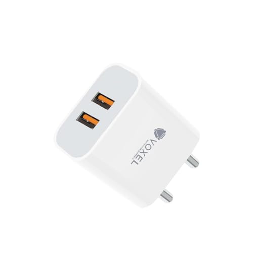 Image of VOXEL 18W Dual USB Fast Charger | Compact & Travel-Friendly USB Wall Adapter for Smartphones, Tablets, Power Banks, and More, Quick Charge for Multiple Devices Simultaneously. (White BIS -R72012742.)